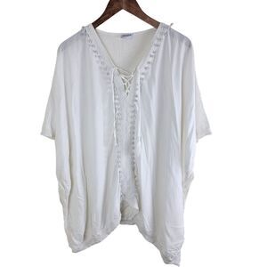 Bindya New York Womens Lace-Up Coverup Tunic White One Size Swimwear